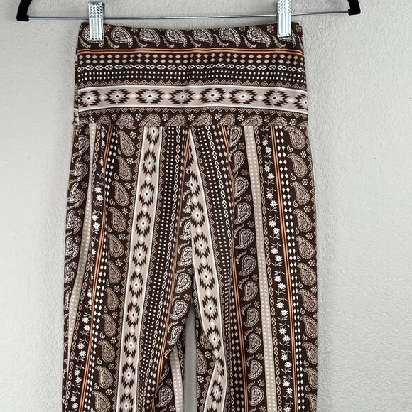 Shosho Brown Aztec Paisley Floral Stripe Flared T-Shirt Legging Pants Small - Picture 7 of 10